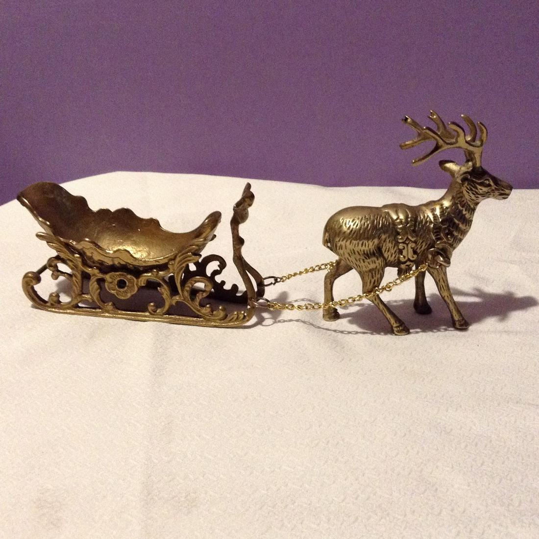 Brass Reindeer with sled: Brass Reindeer with sled