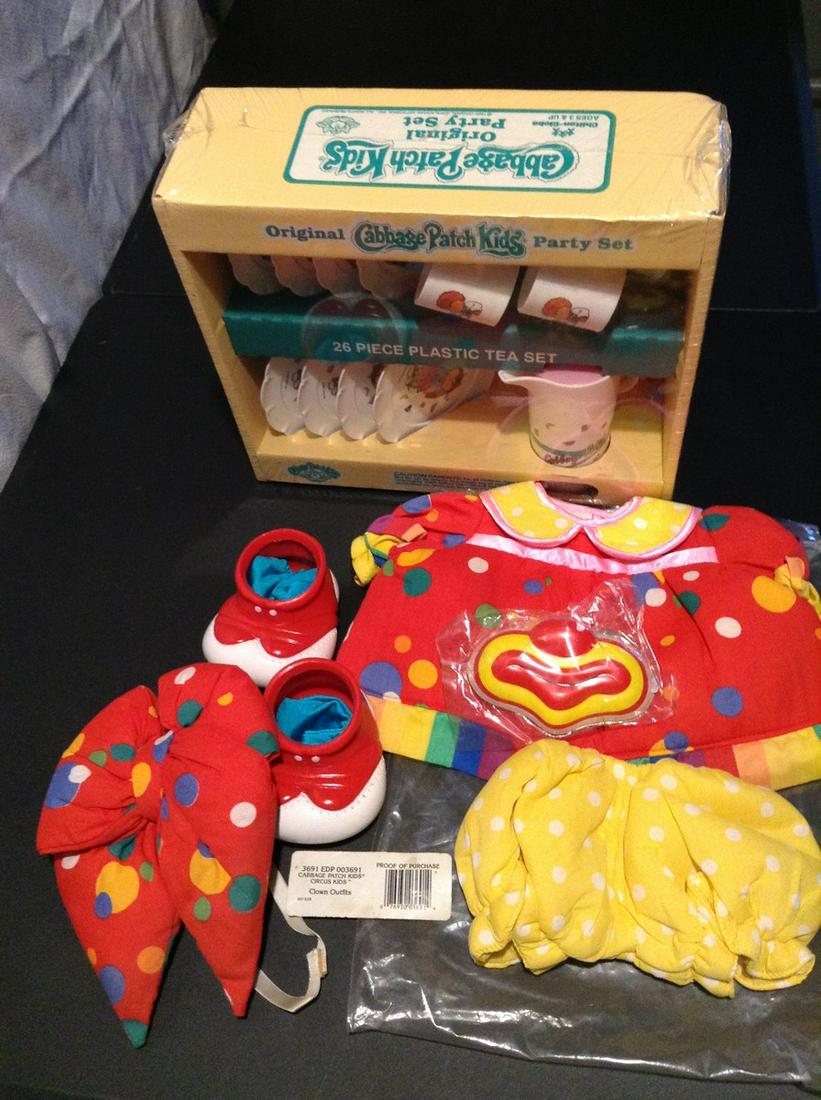 Cabbage Patch clown outfit and tea set new in box: Cabbage Patch clown outfit and tea set new in box