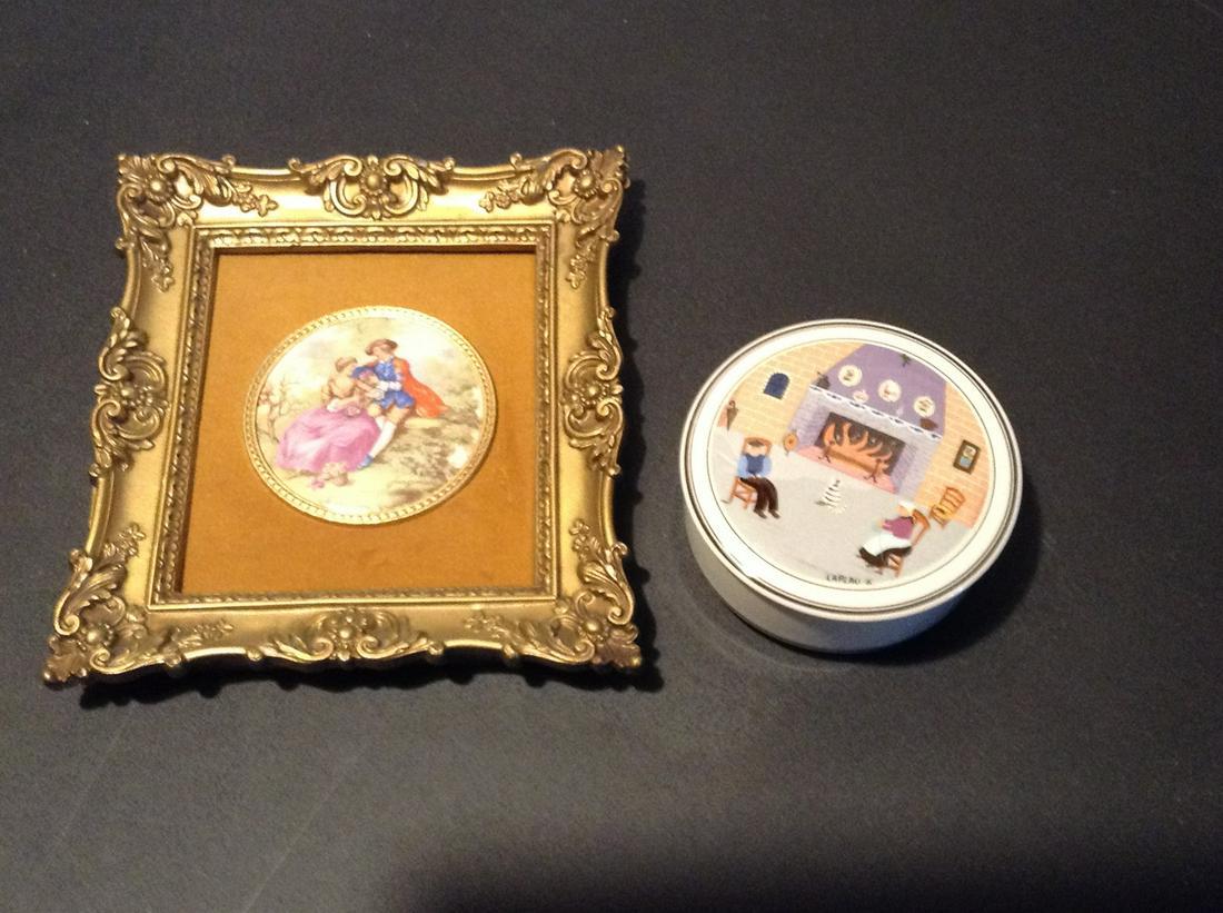Signed Fragonard framed tile and trinket box (1 of 1)