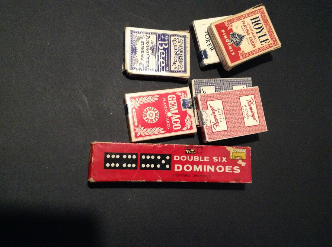 Vintage dominoes and playing cards: Vintage dominoes and playing cards