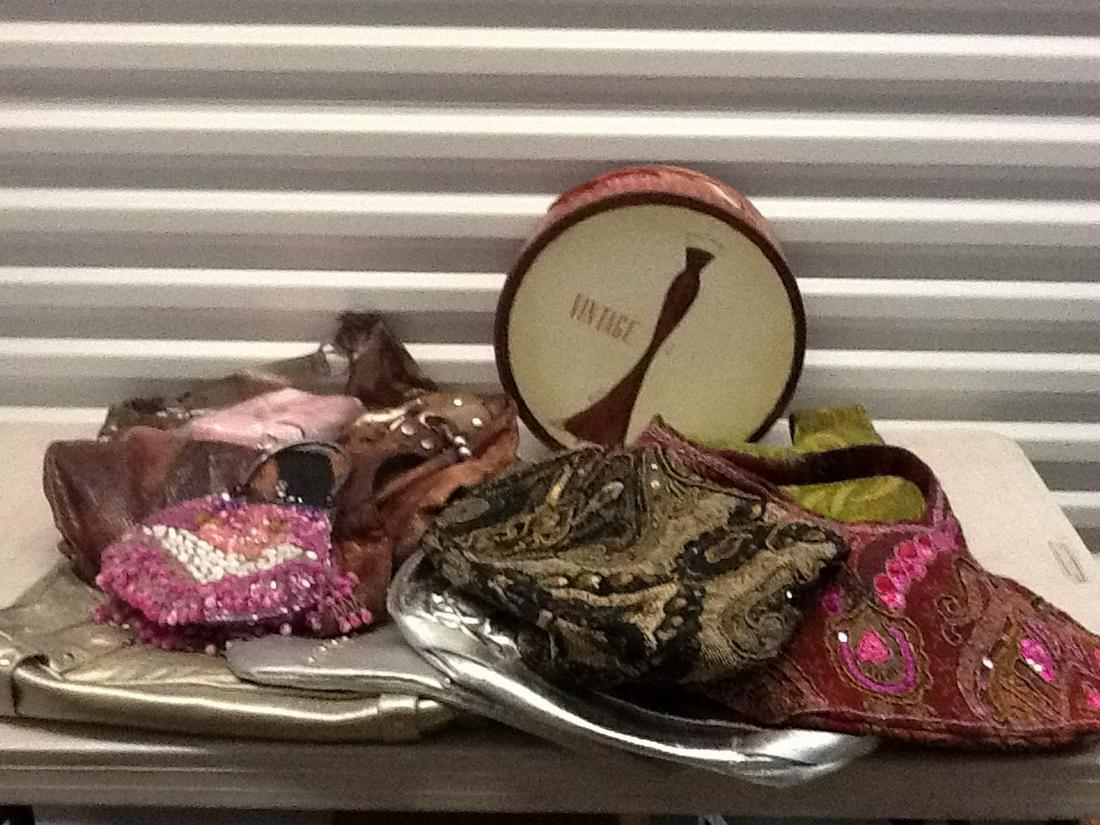Large amount of purses some beaded and hatbox: Large amount of purses some beaded and hatbox