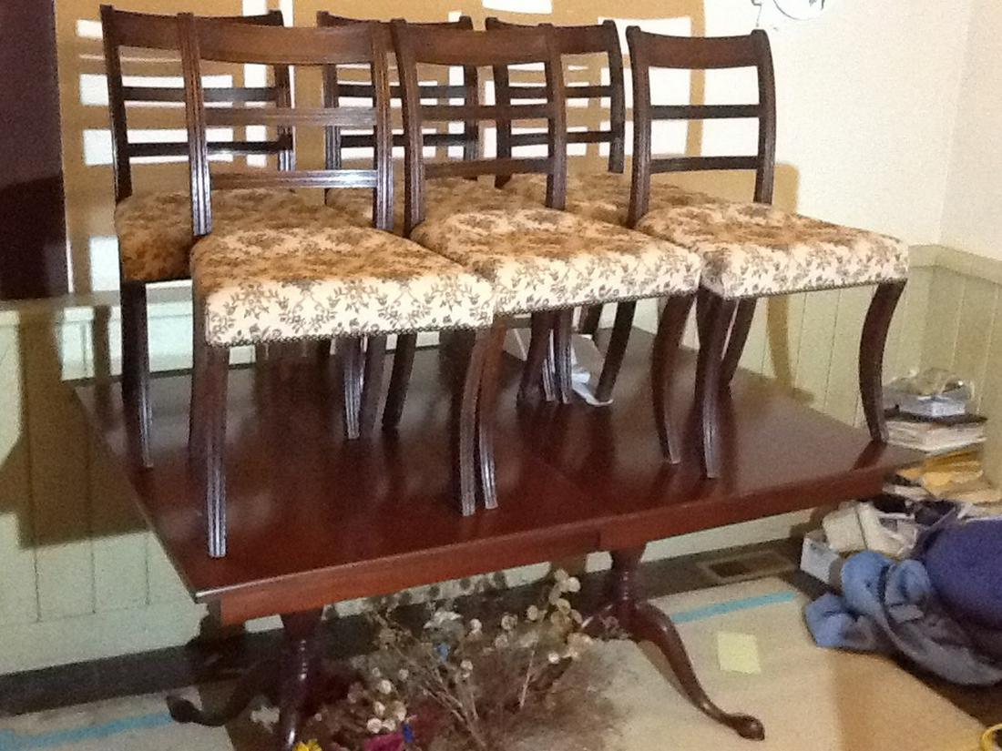 early dining room table and 6 chairs: early dining room table and 6 chairs