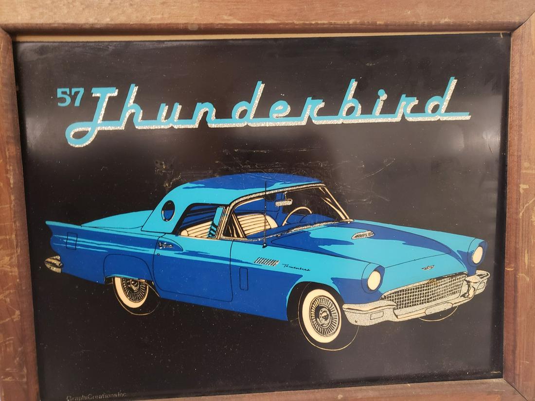 Vintage Framed glitter glass blue 1957 Ford Thunderbird (1 of 1)