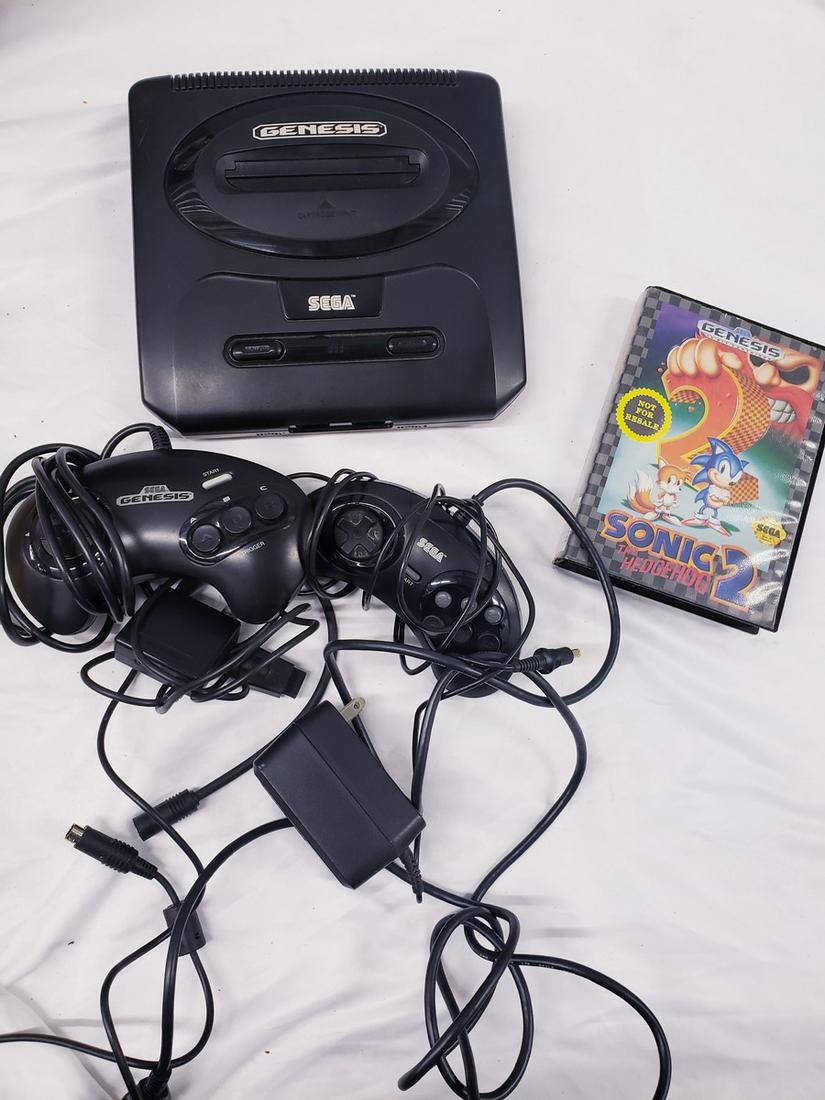 Sega Genesis console with Sonic game, two controllers, (1 of 1)