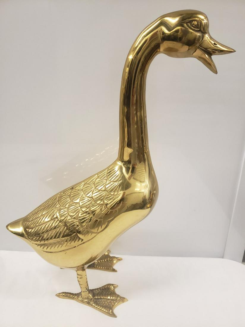Tall solid brass duck statue (1 of 1)