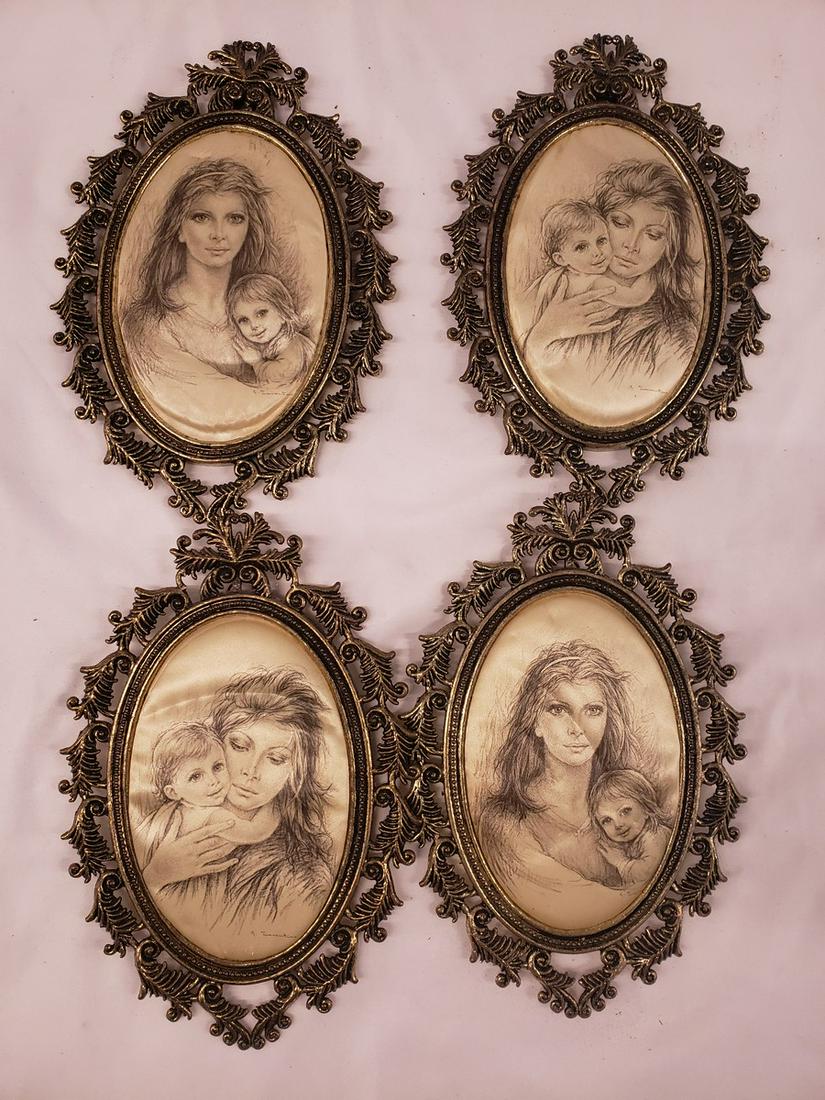 Four antique silk screen wall pictures (1 of 1)