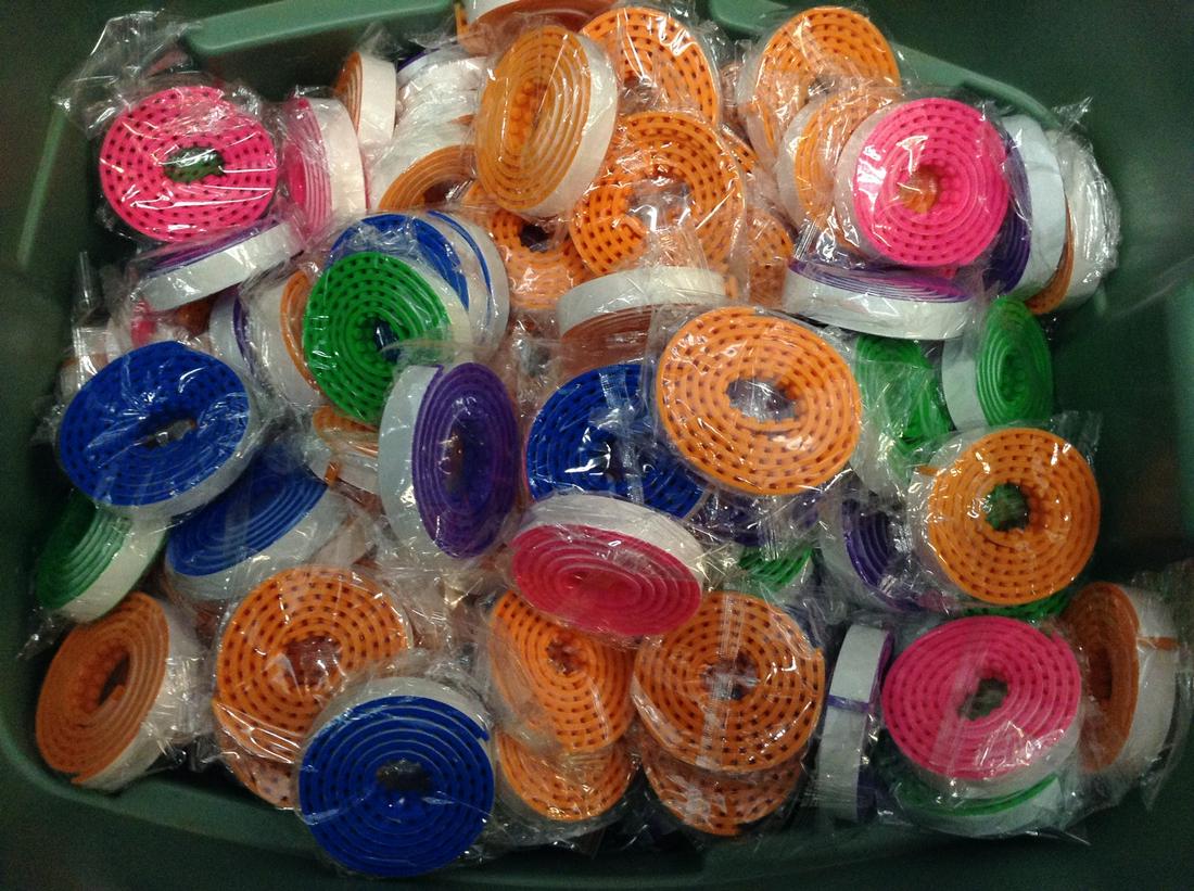 Tub full of cut to size building block tape for kids: Tub full of cut to size building block tape for kids