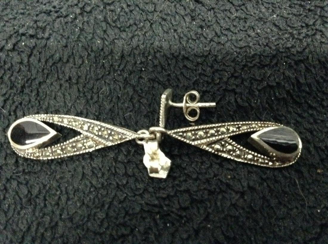 Sterling Silver Earrings Marcasite and Onyx: Sterling Silver Earrings Marcasite and Onyx