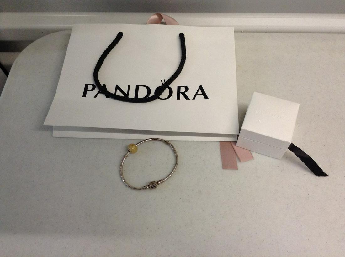 Pandora bracelet and bead charm with box: Pandora bracelet and bead charm with box