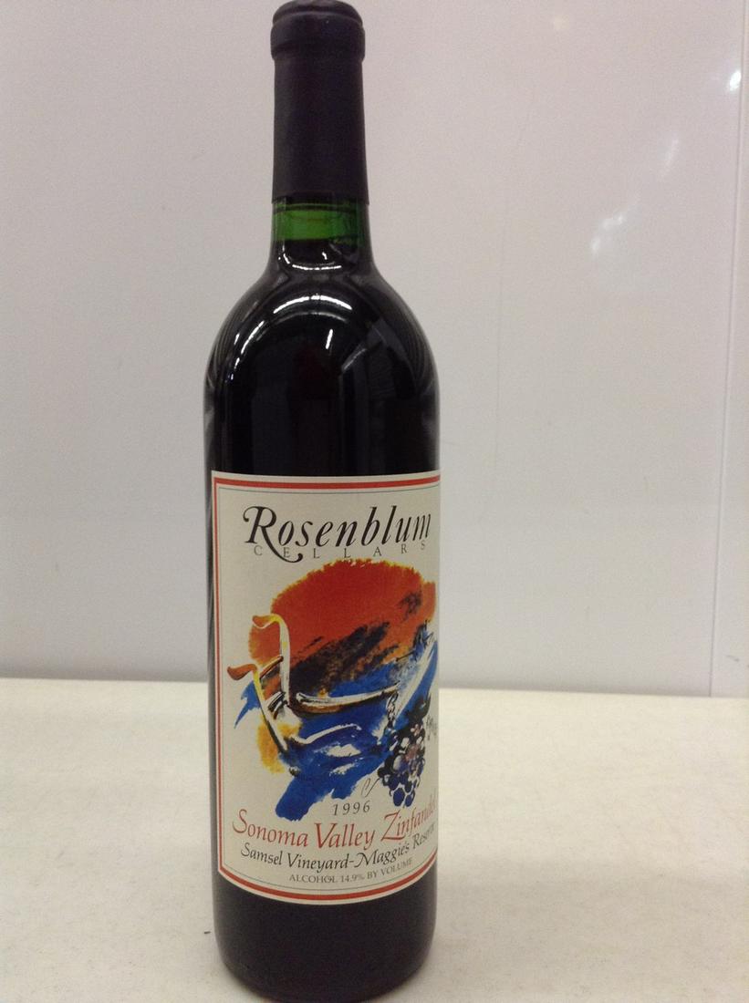 Sonoma Valley Zinfandel 1996 Rosenblum 750 ml: Any contents in bottle is Free; You are bidding on the bottle & unbroken tax stamp
