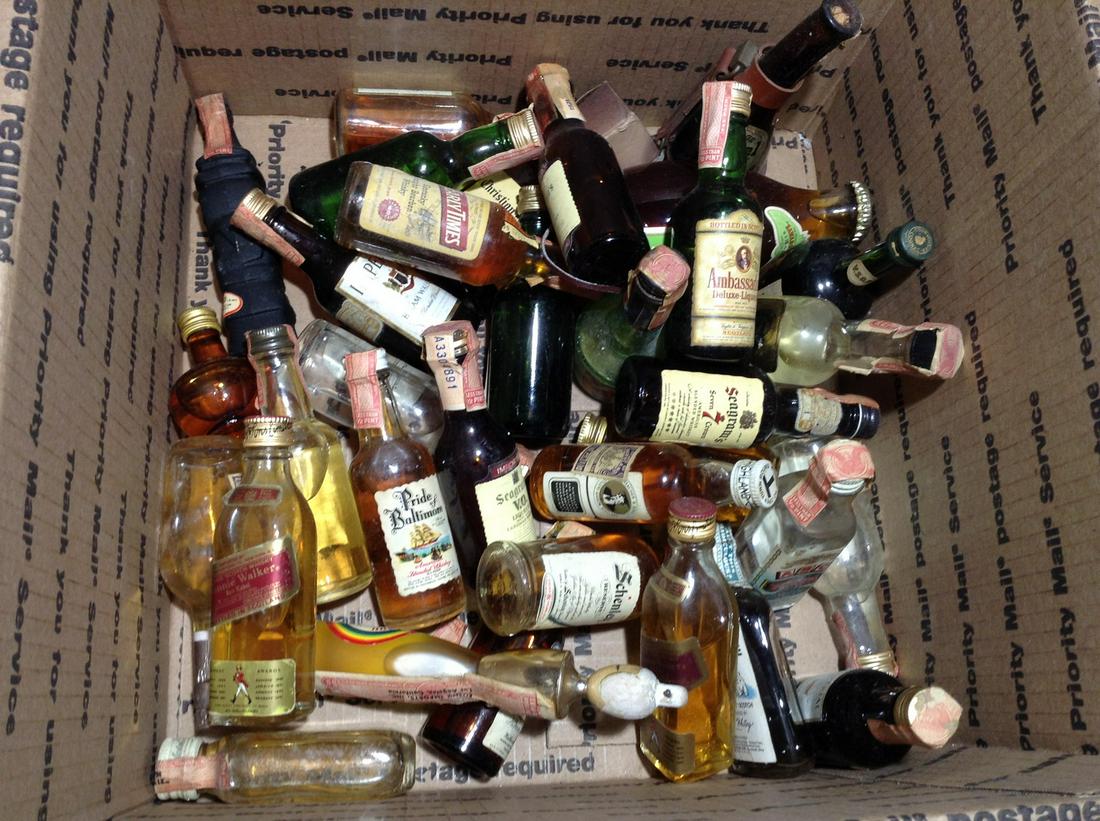 box full of 1960's Scotch and Whiskeys: Any contents in bottle is Free; You are bidding on the bottle & unbroken tax stamp