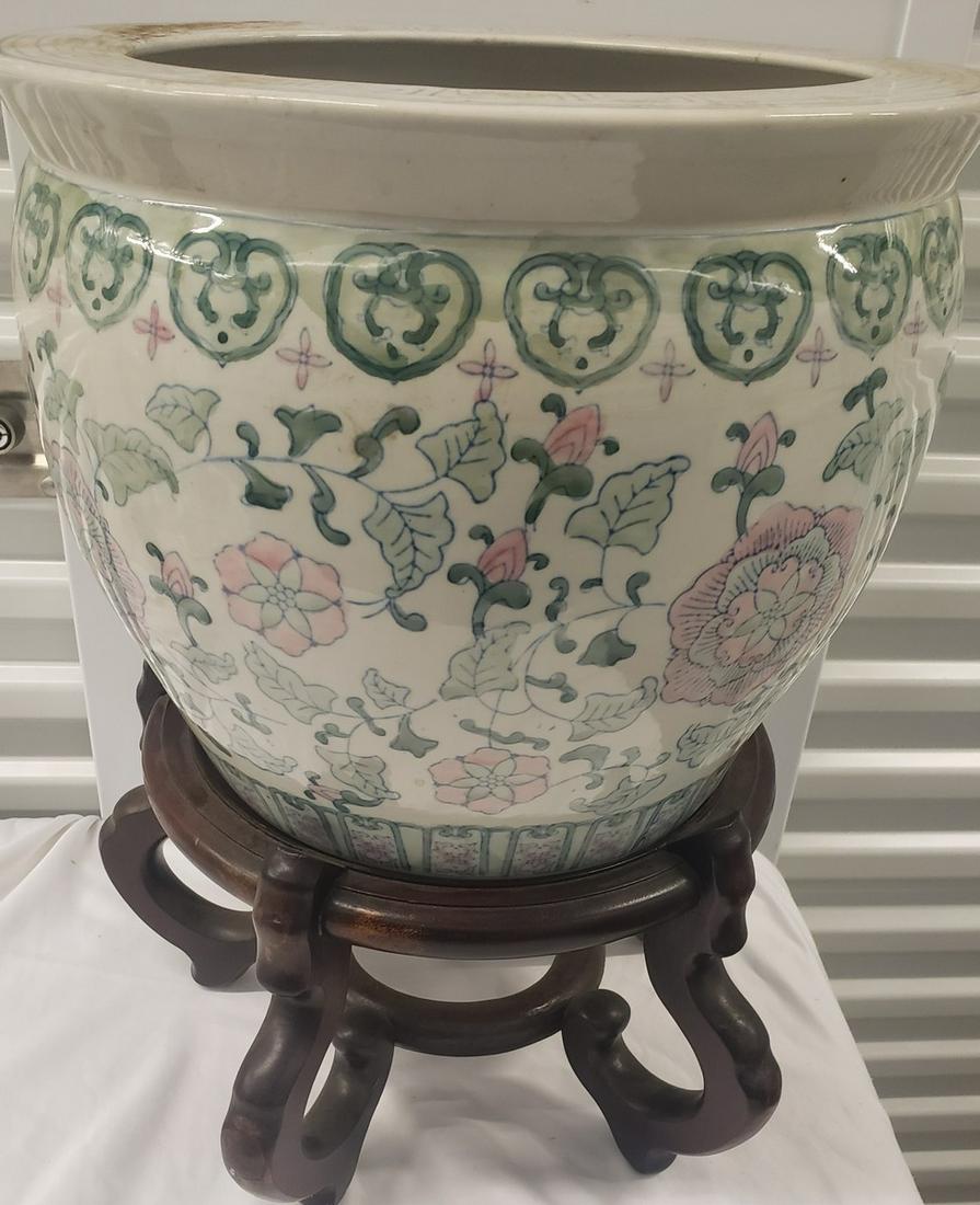 Large Asian pot with wooden stand (1 of 1)