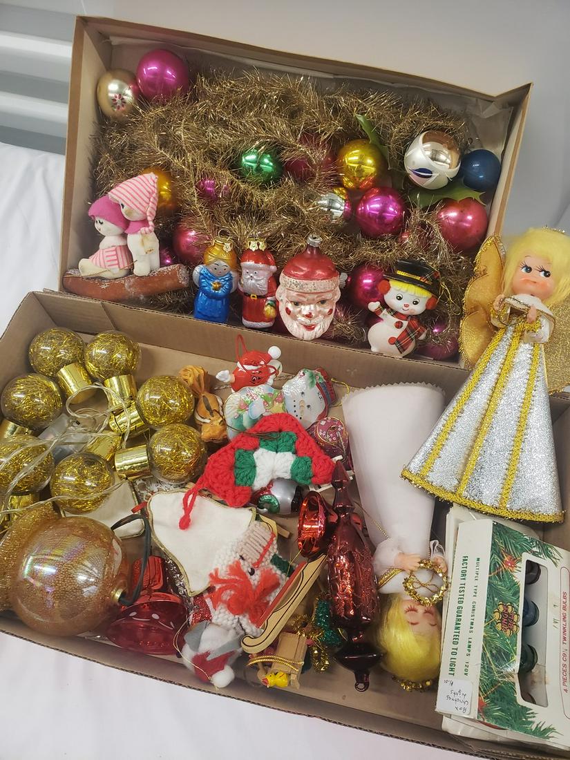 Lot of early Christmas ornaments several vintage hand: Lot of early Christmas ornaments several vintage hand blown glass ornaments
