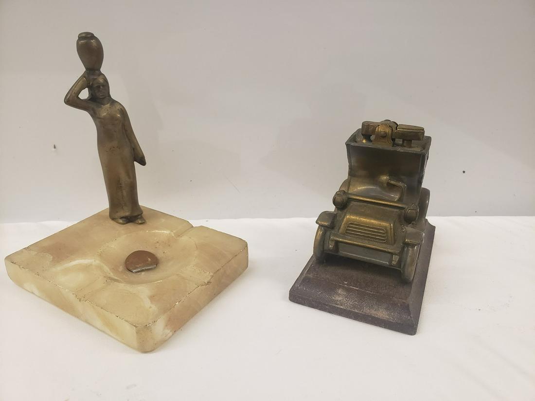 Early Table lighter and brass and alabaster ashtray (1 of 1)