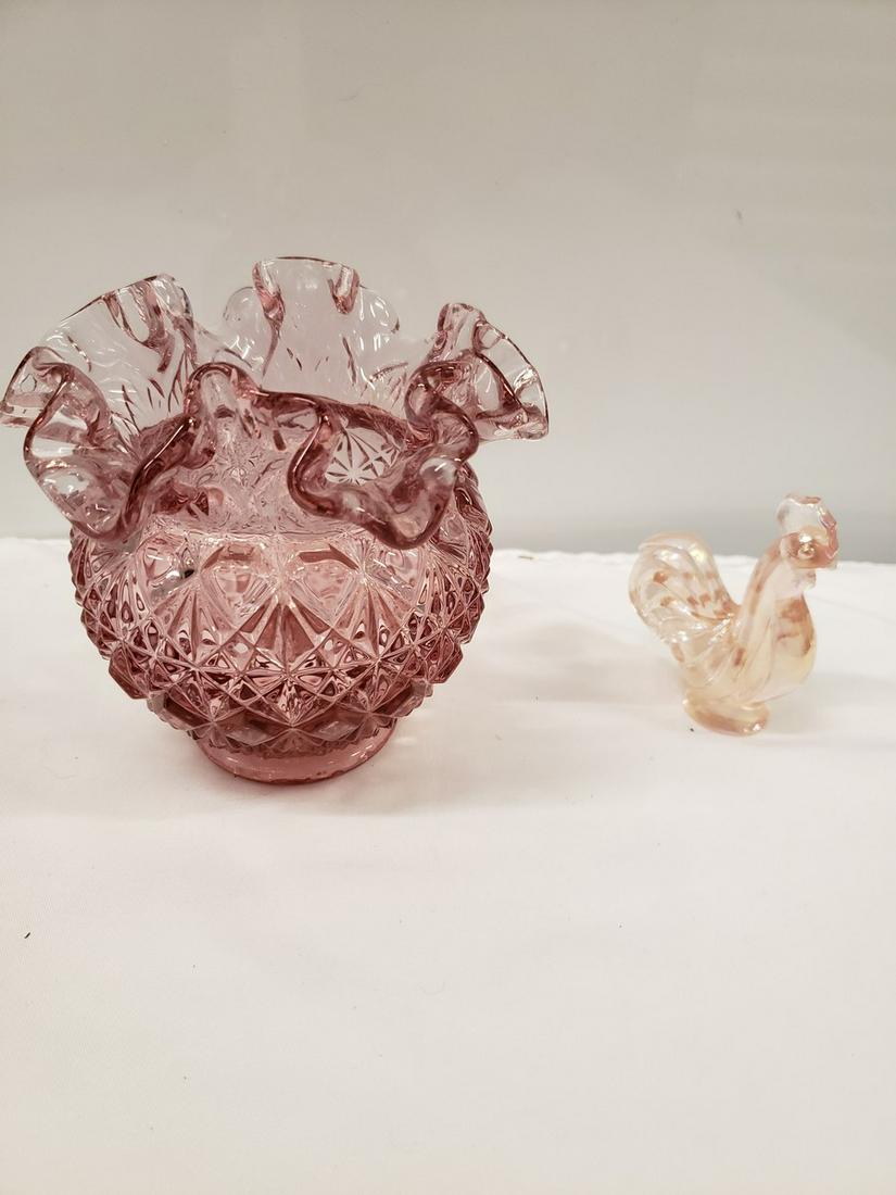 Early pink Fenton glass and pink rooster figure (1 of 1)