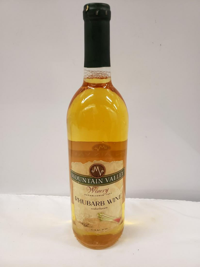 Bottle of Mountain Valley Rhubarb wine - selling bottle: Any contents in bottle is Free; You are bidding on the bottle & unbroken tax stamp