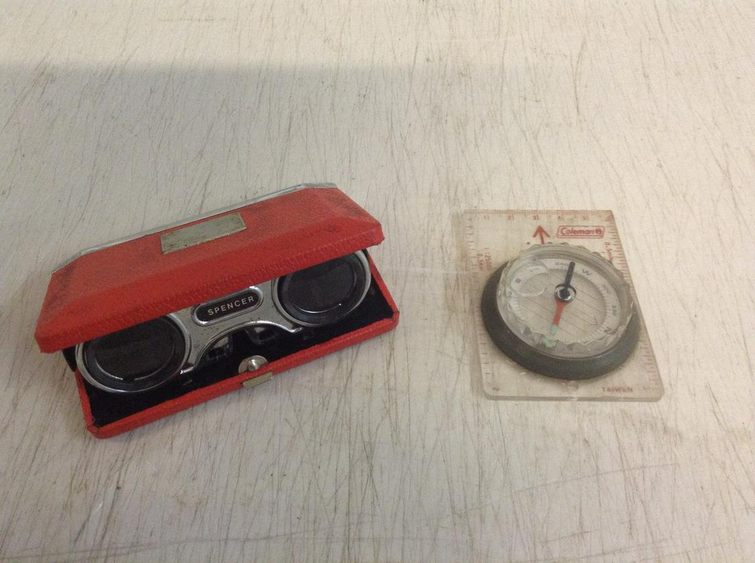 Vintage sports glasses and compass: Vintage sports glasses and compass