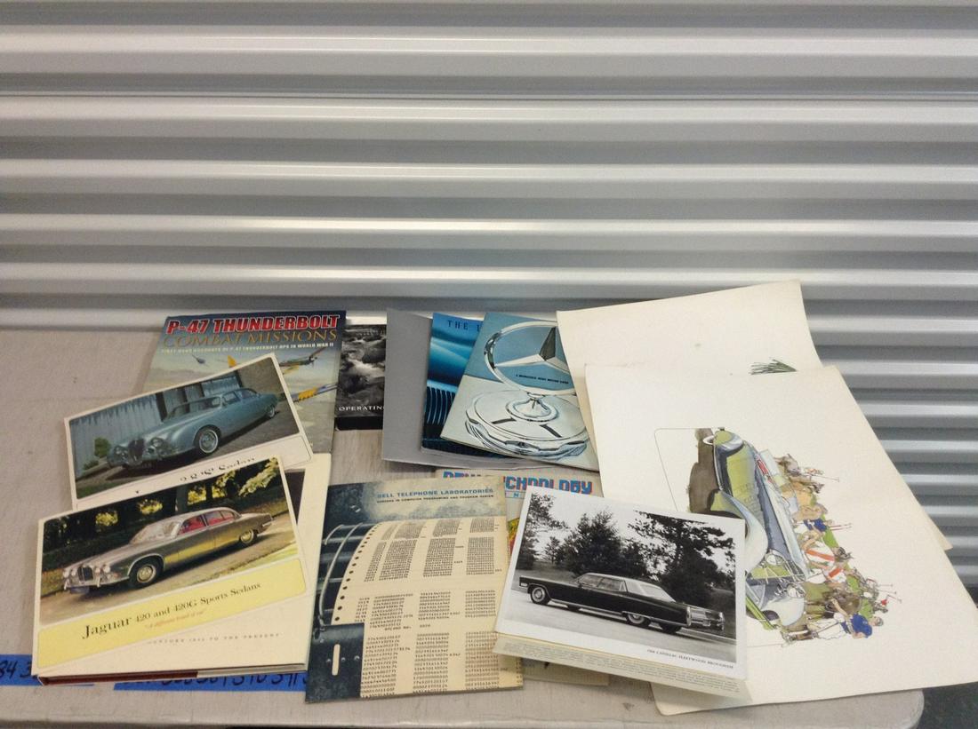 Lot of signed car artwork, vintage car ads and more: Lot of signed car artwork, vintage car ads and more
