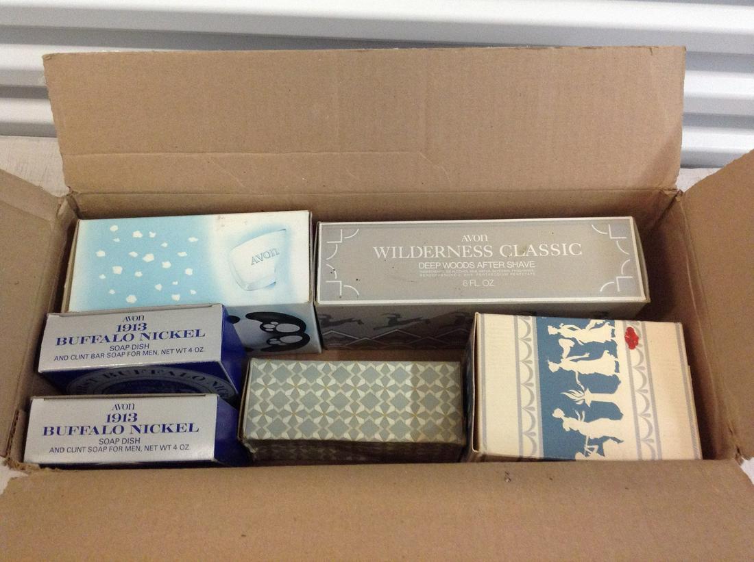 Box of Avon collectibles in the boxes: Box of Avon collectibles in the boxes
