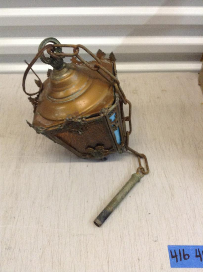 Vintage Amber and blue slag glass hanging light: Vintage Amber and blue slag glass hanging light