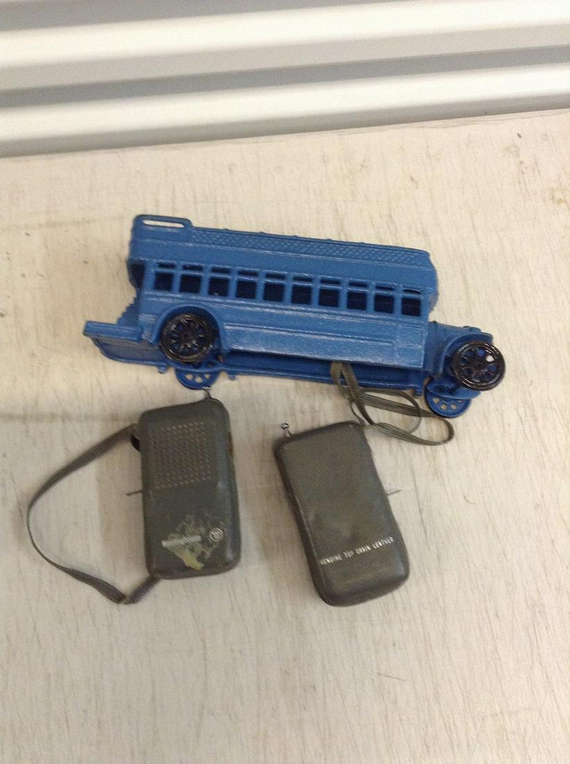 Cast iron school bus & set of vintage walkie talkies (1 of 1)