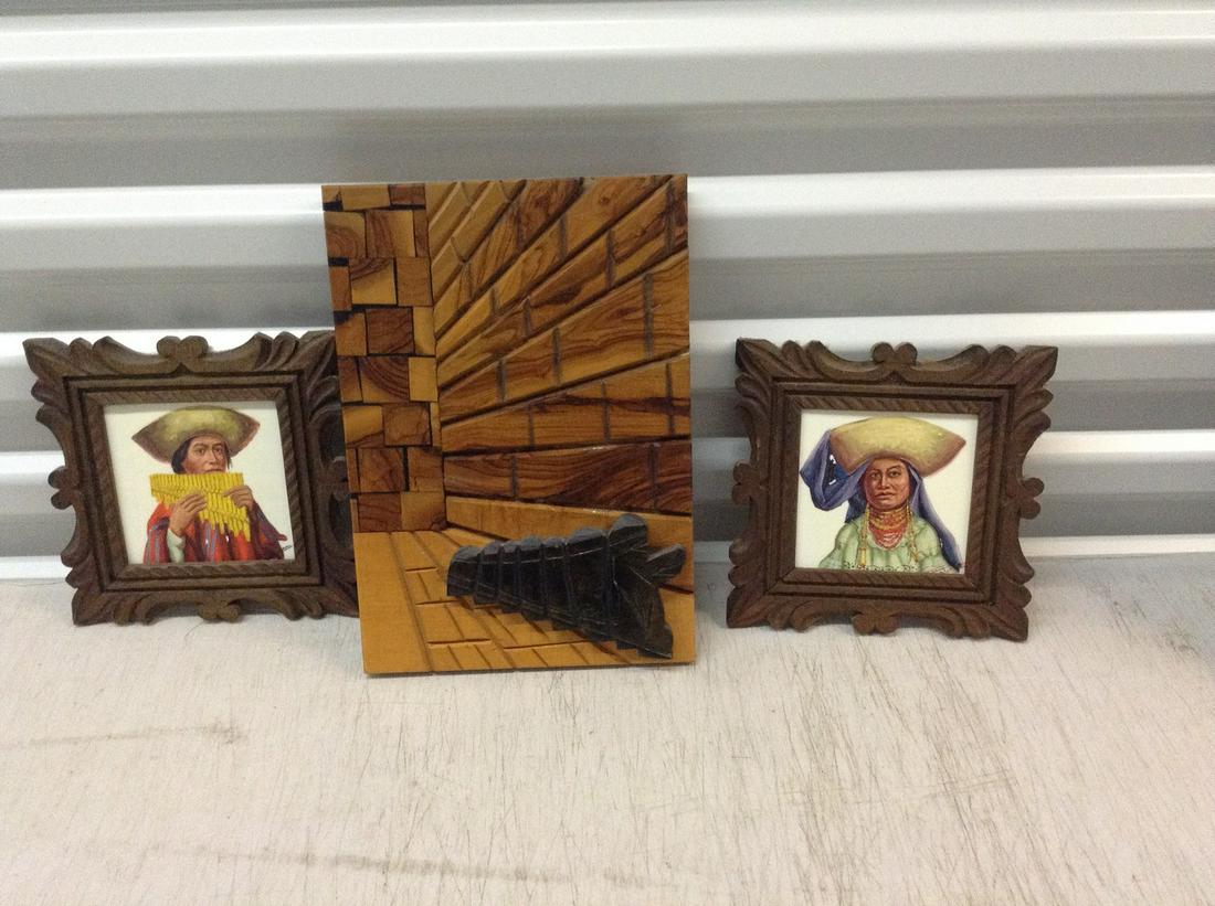 Lot of signed hand painted artwork and wood wall (1 of 1)