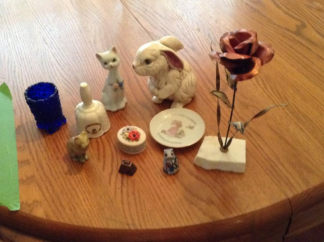 Lot of smalls , handcast trinket box, , blue glass, and: Lot of smalls , handcast trinket box, , blue glass, and more