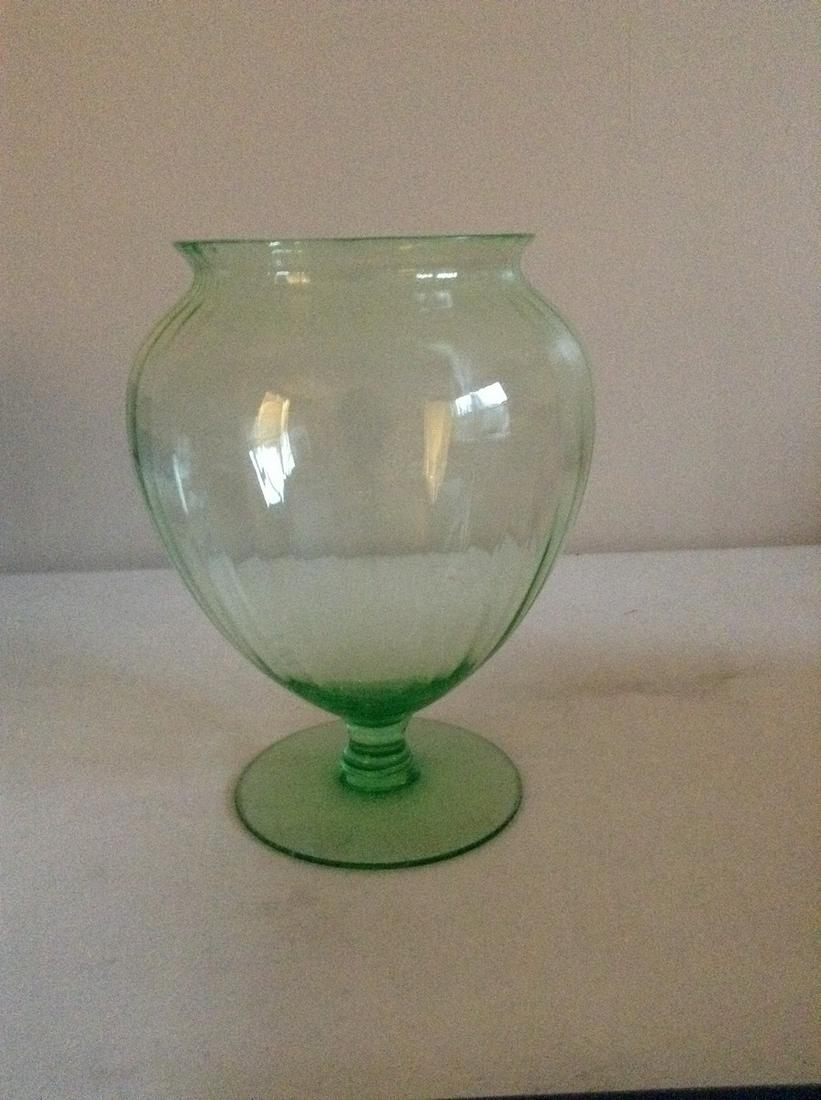 Green Depression glass vase 9" tall (1 of 1)
