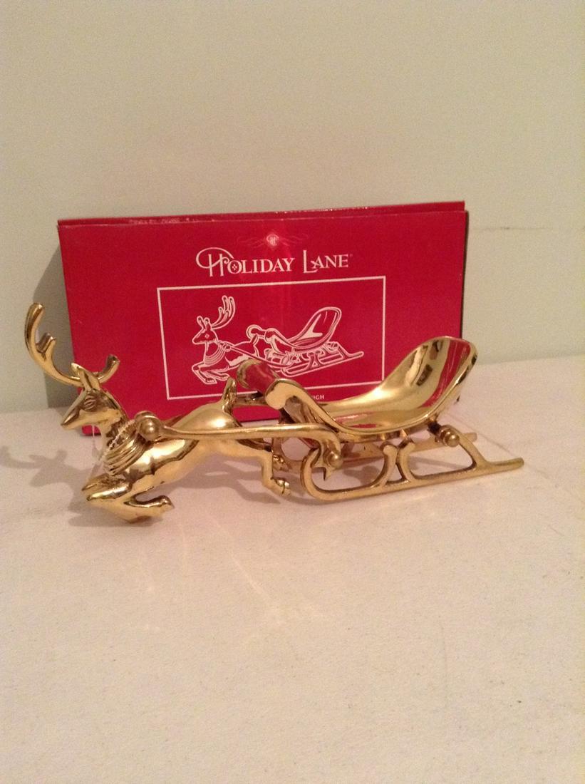 Holiday Lane Brass Reindeer with sled NIB: Holiday Lane Brass Reindeer with sled NIB