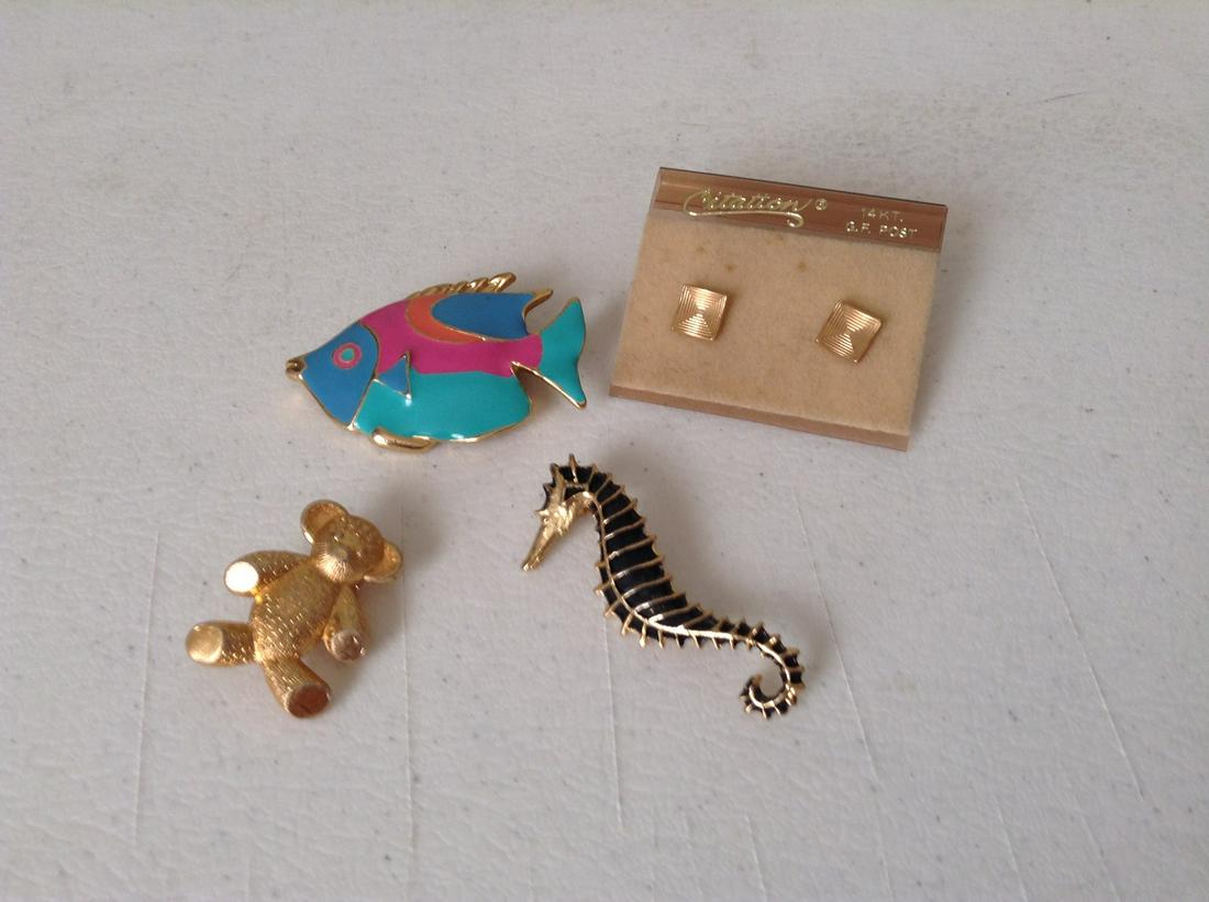 14K Gold filled earrings and vintage pins (1 of 1)