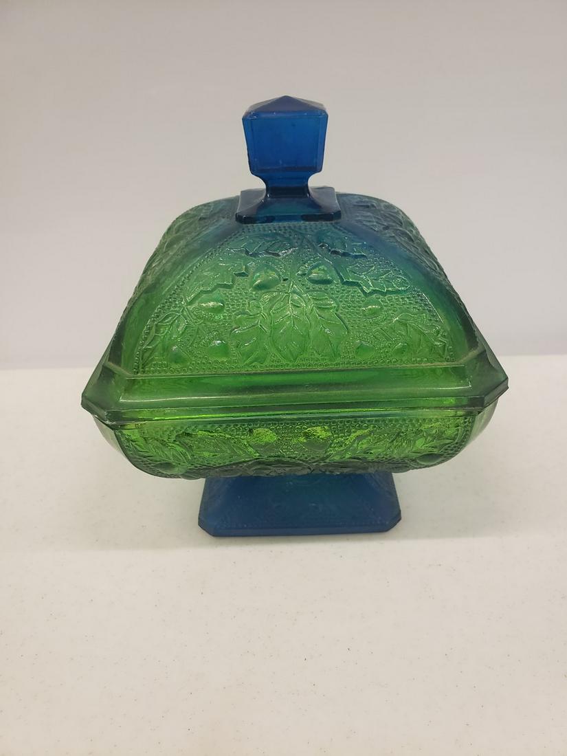 Blue/Green beautiful carnival glass candy dish (1 of 1)