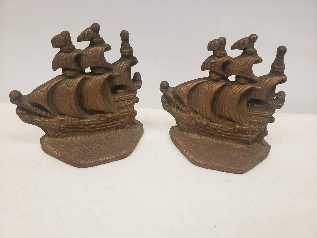 pair of heavy bronze ship book ends (1 of 1)