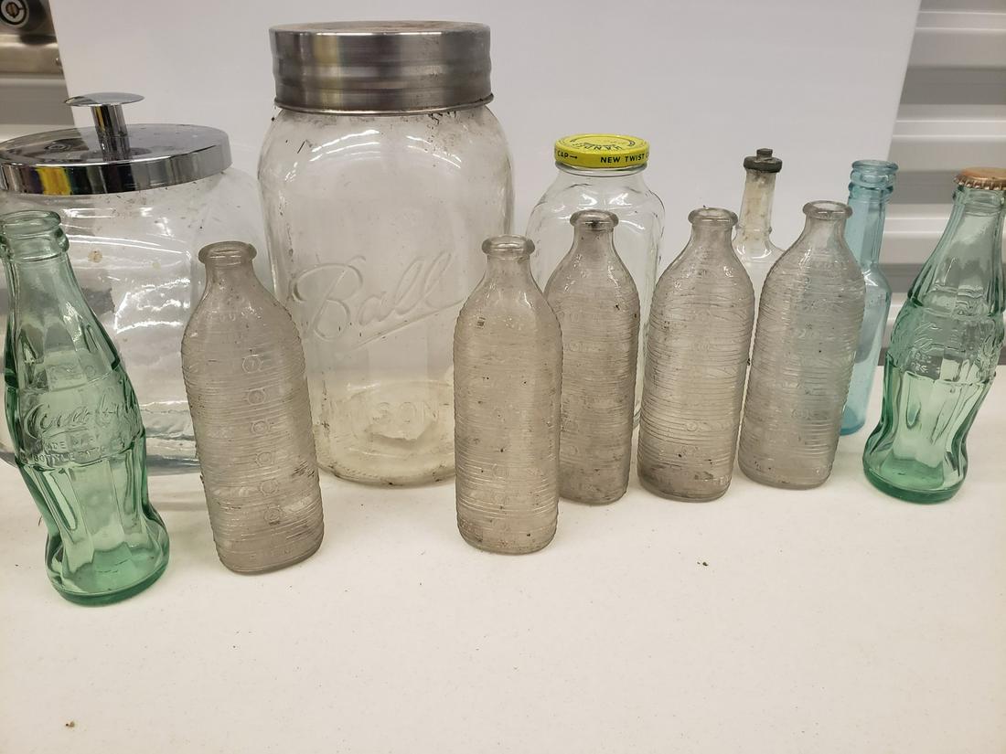 Lot of vintage bottles - nursery glass bottles, ball: Lot of vintage bottles - nursery glass bottles, ball glass, and more