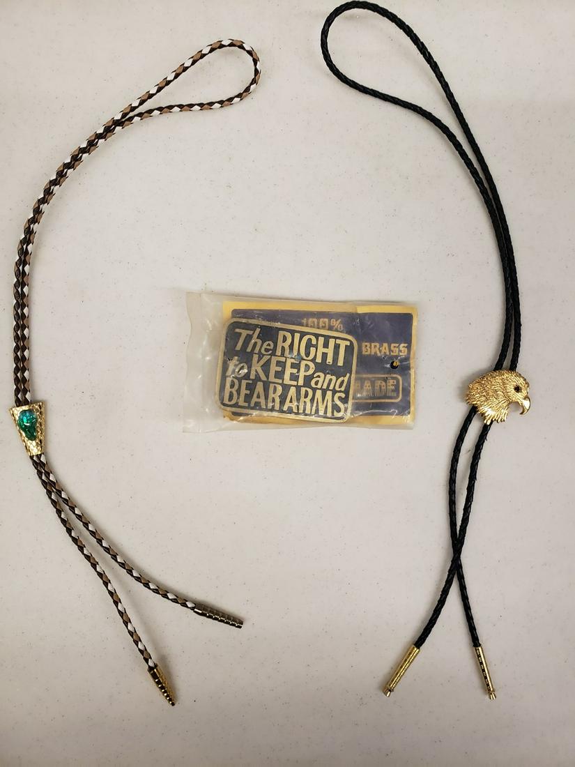 Bolo ties and brass belt buckle: Bolo ties and brass belt buckle