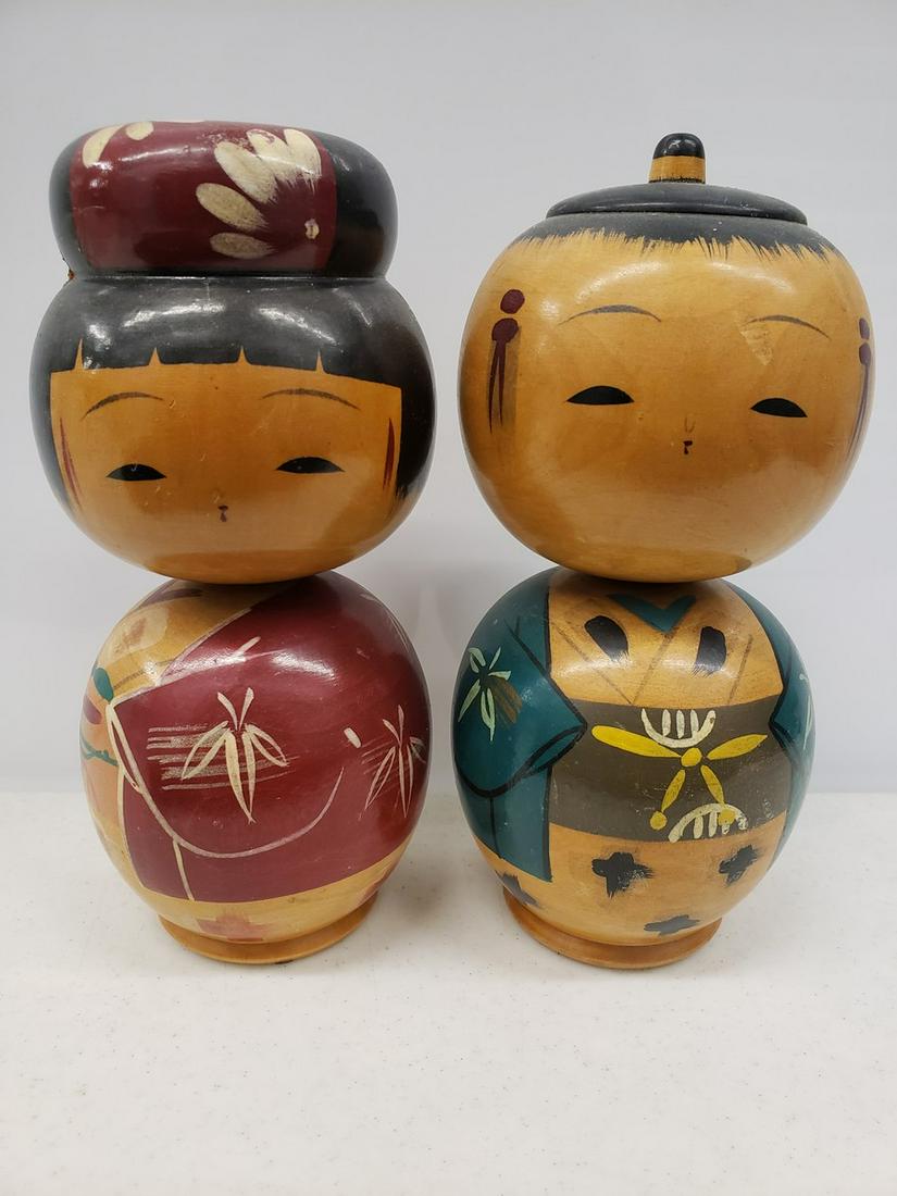 Pair of two early wooden Asian bobble heads (1 of 1)