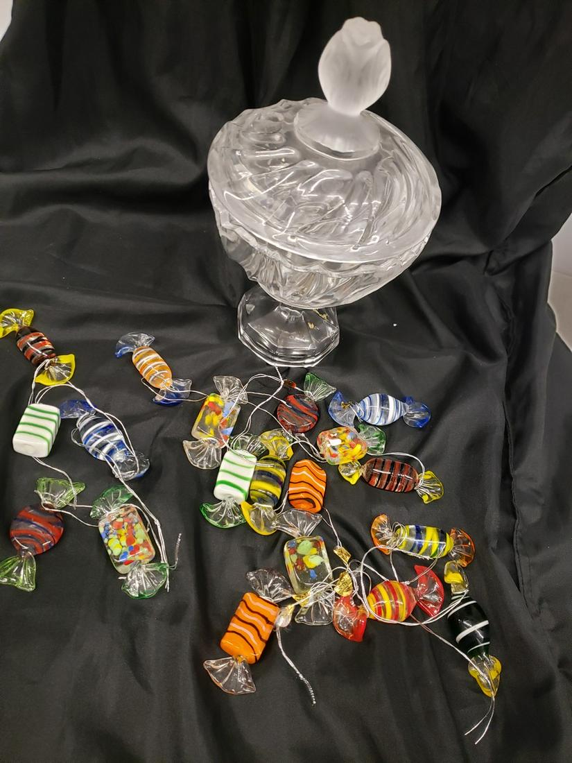 Lead Crystal candy bowl with glass handblown candy (1 of 1)