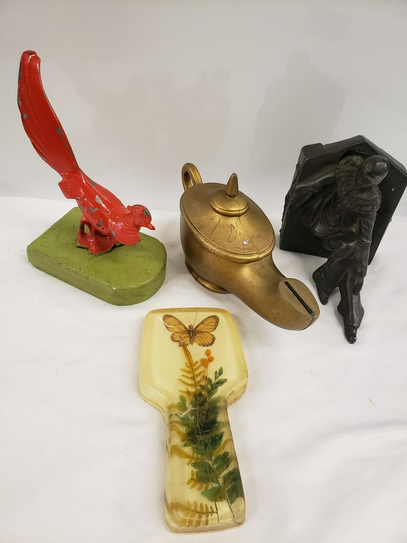 Lot of smalls - cast iron peacock, cast iron figure and: Lot of smalls - cast iron peacock, cast iron figure and more