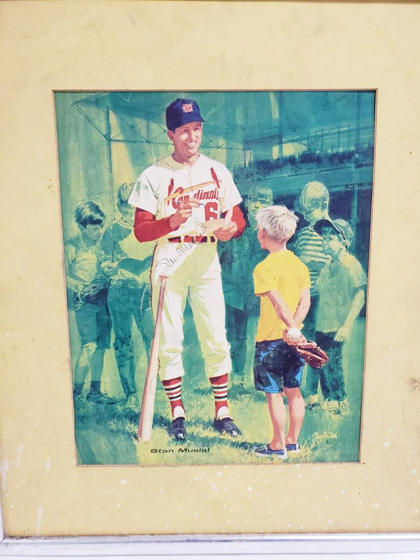 Stan Musial framed artwork - appears signed by no COA: Stan Musial framed artwork - appears signed by no COA