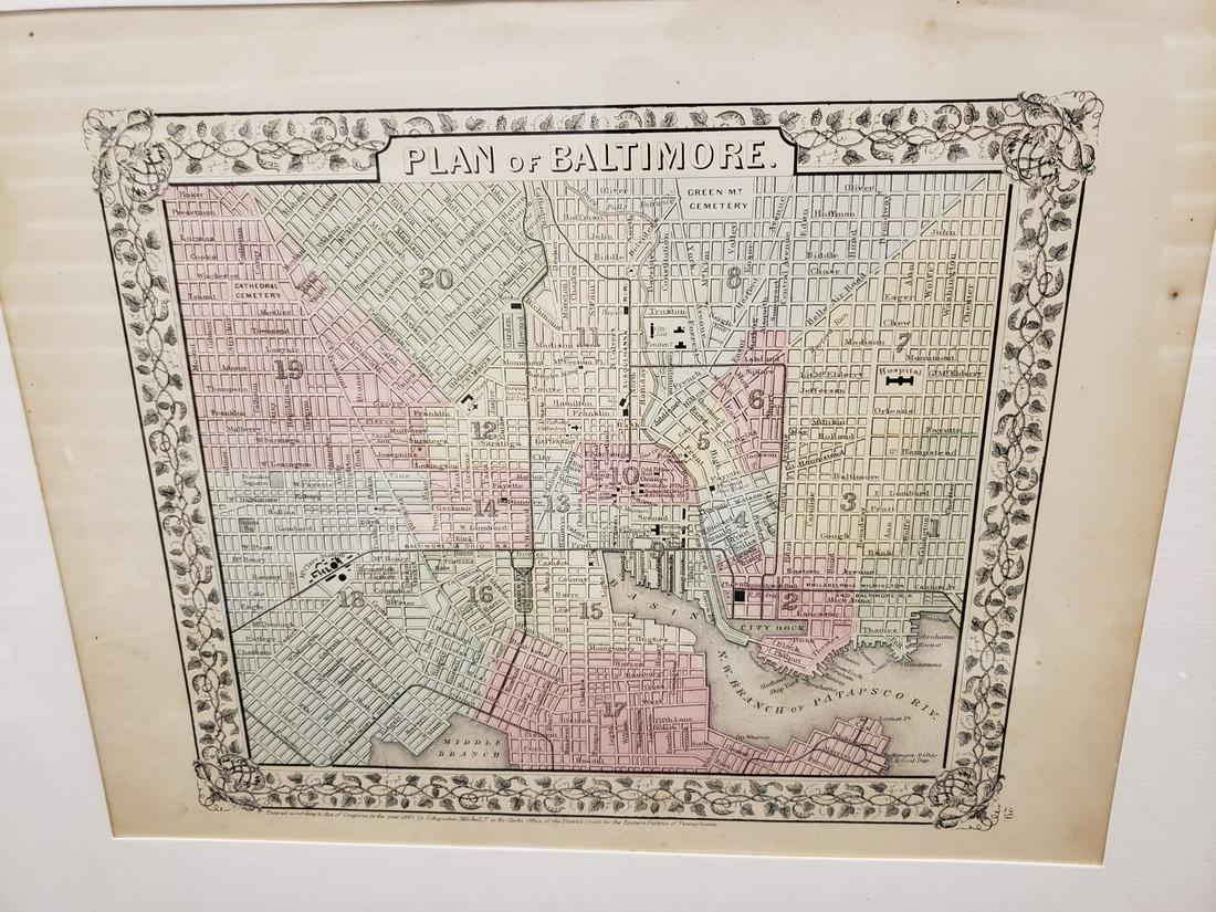 Framed 1867 Map/Plan of Baltimore - Entered according (1 of 1)