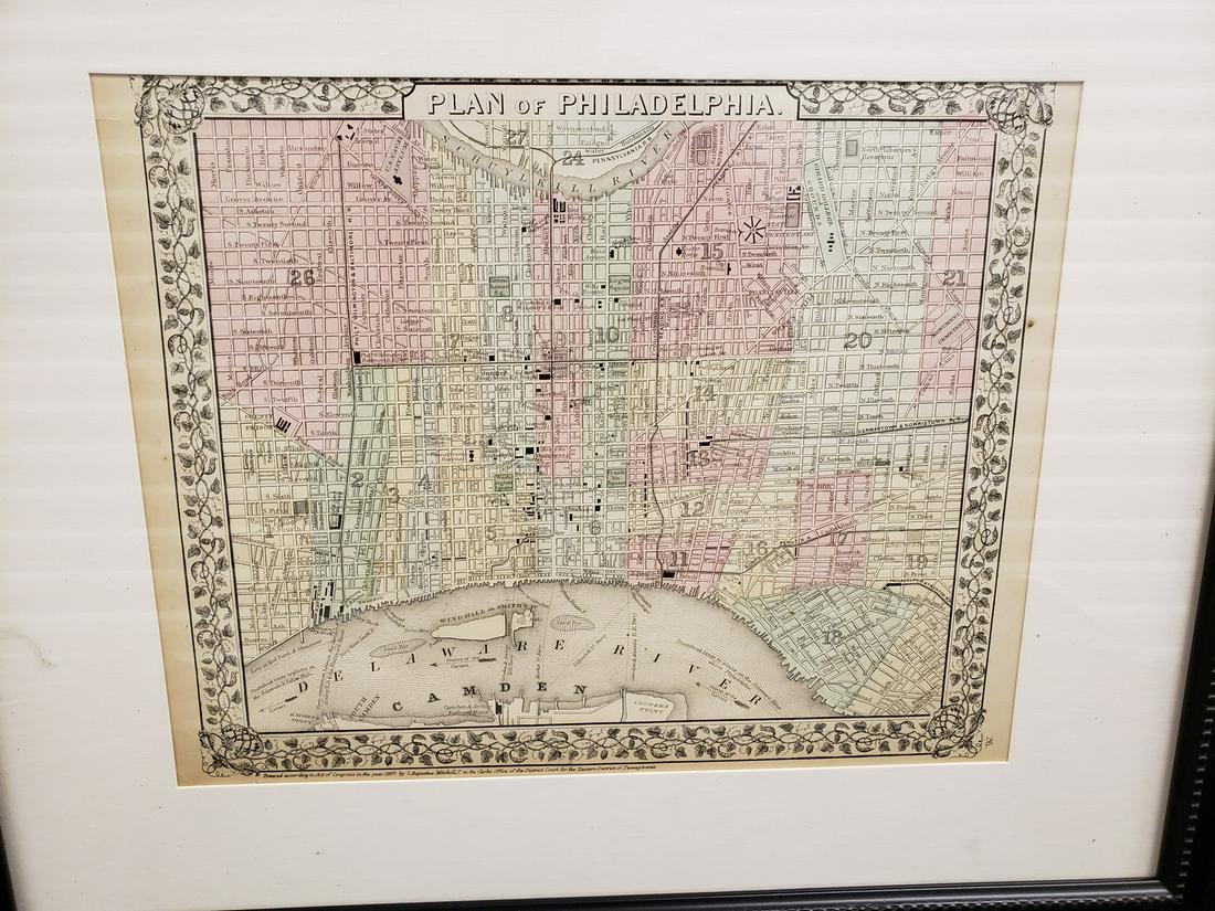 Framed 1867 Map - Plan of Philadelphia - Entered (1 of 1)