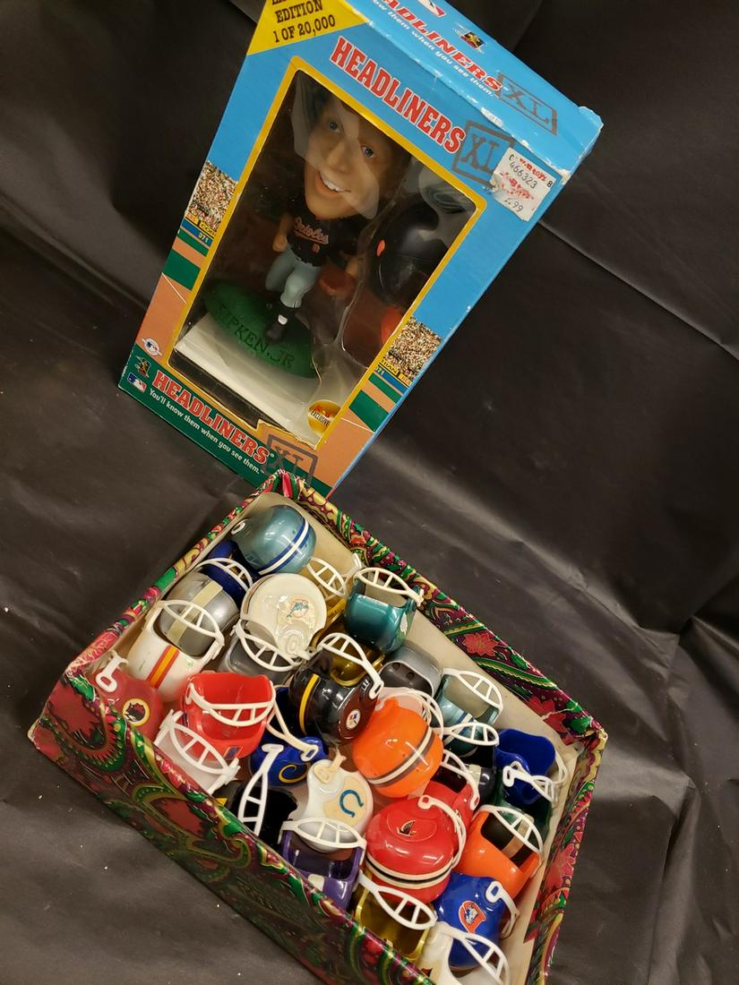 Lot of vintage mini helmets and Cal Ripken bobblehead (1 of 1)