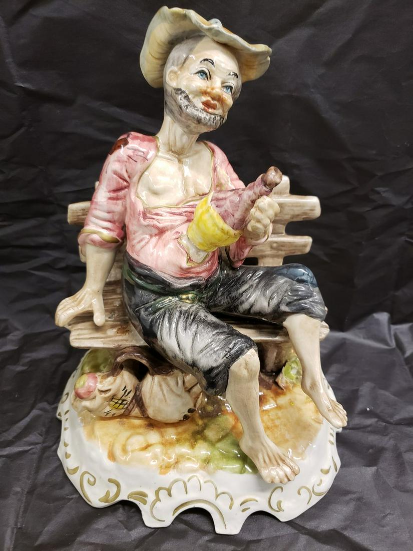 Rare Capodimonte Large sculpture drunken man on bench - (1 of 1)