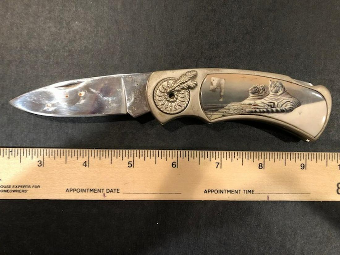 Beautiful Pocket knife 7 1/2" open, w/ bangel tigers (1 of 1)
