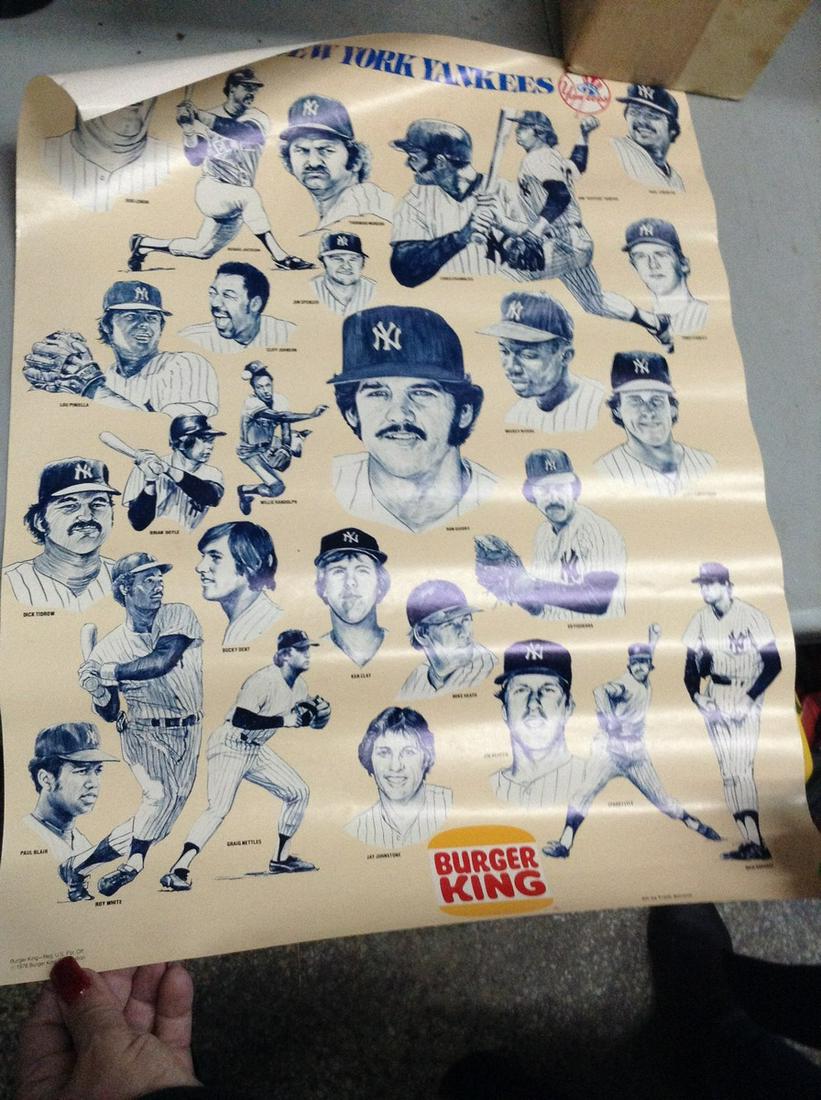 Burger King New York Yankees 1978 poster: 21 x 17