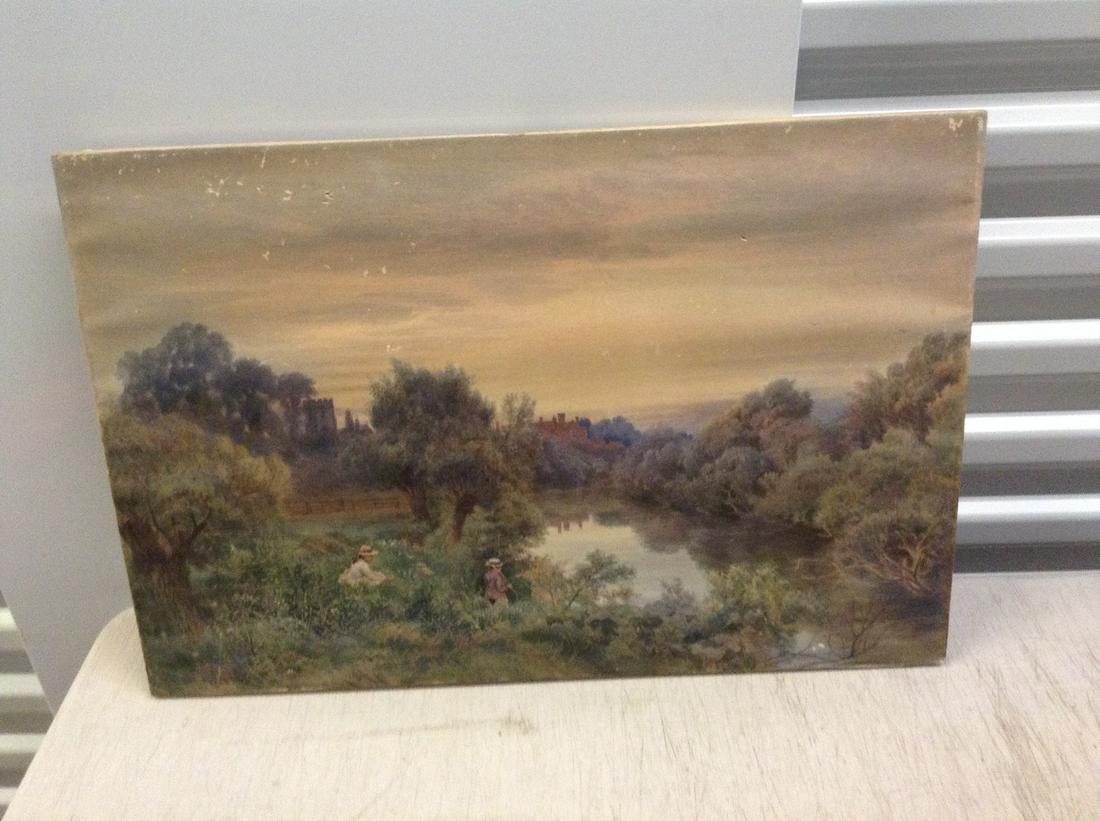 Early Leigh Court & Church by Clark Eddington on canvas: Early Leigh Court & Church by Clark Eddington on canvas