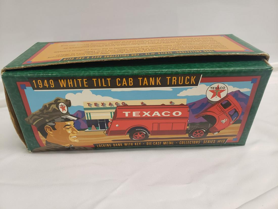 1949 White Tilt Cab Tank Truck - Texaco die-cast coin: 1949 White Tilt Cab Tank Truck - Texaco die-cast coin bank - new in box