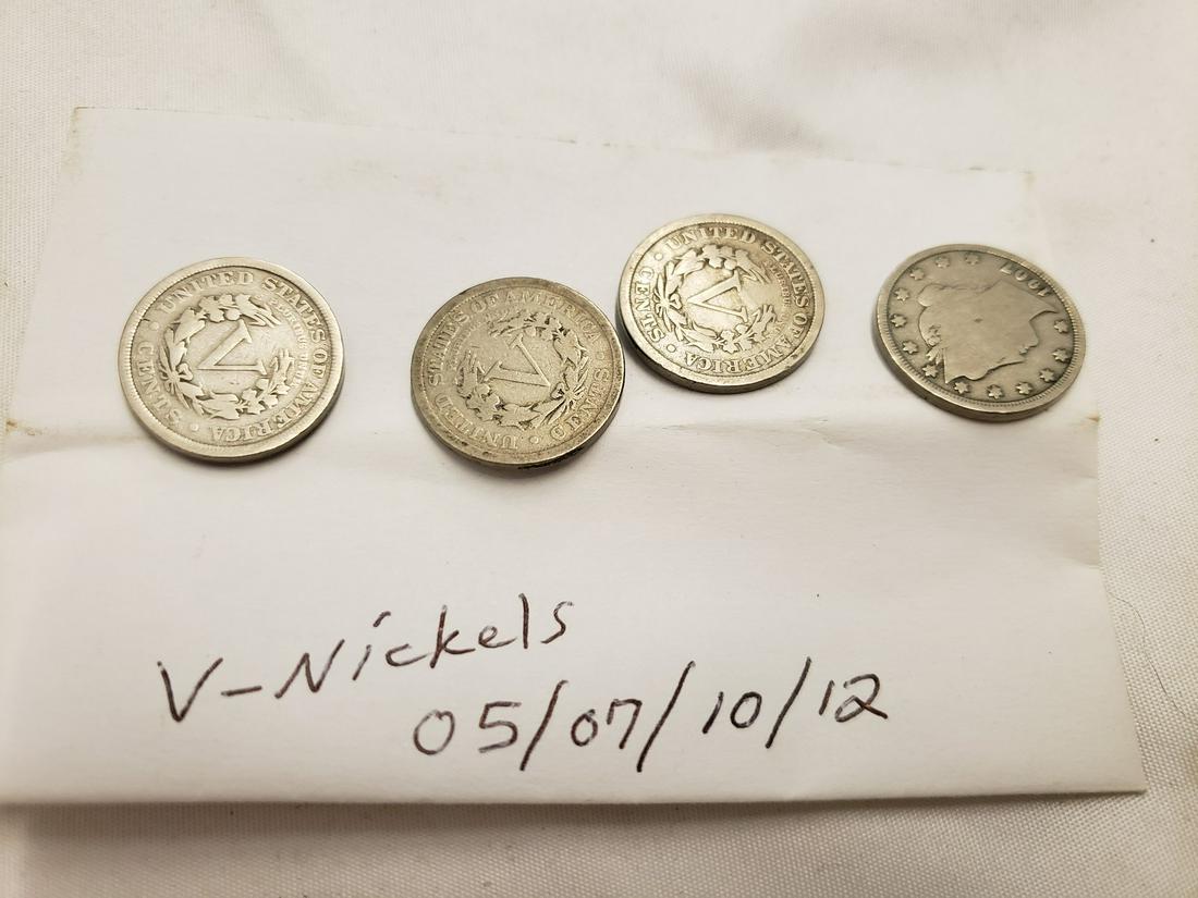 4 V-Nickels from 1905, 1907, 1910 ,1912 (1 of 1)