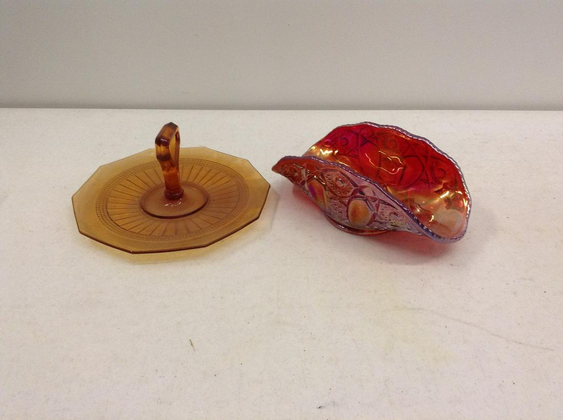 pink depression glass platter and carnival candy dish (1 of 1)