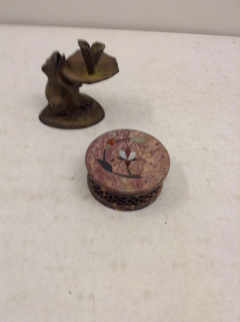 brass frog statue and early soapstone trinket box (1 of 1)