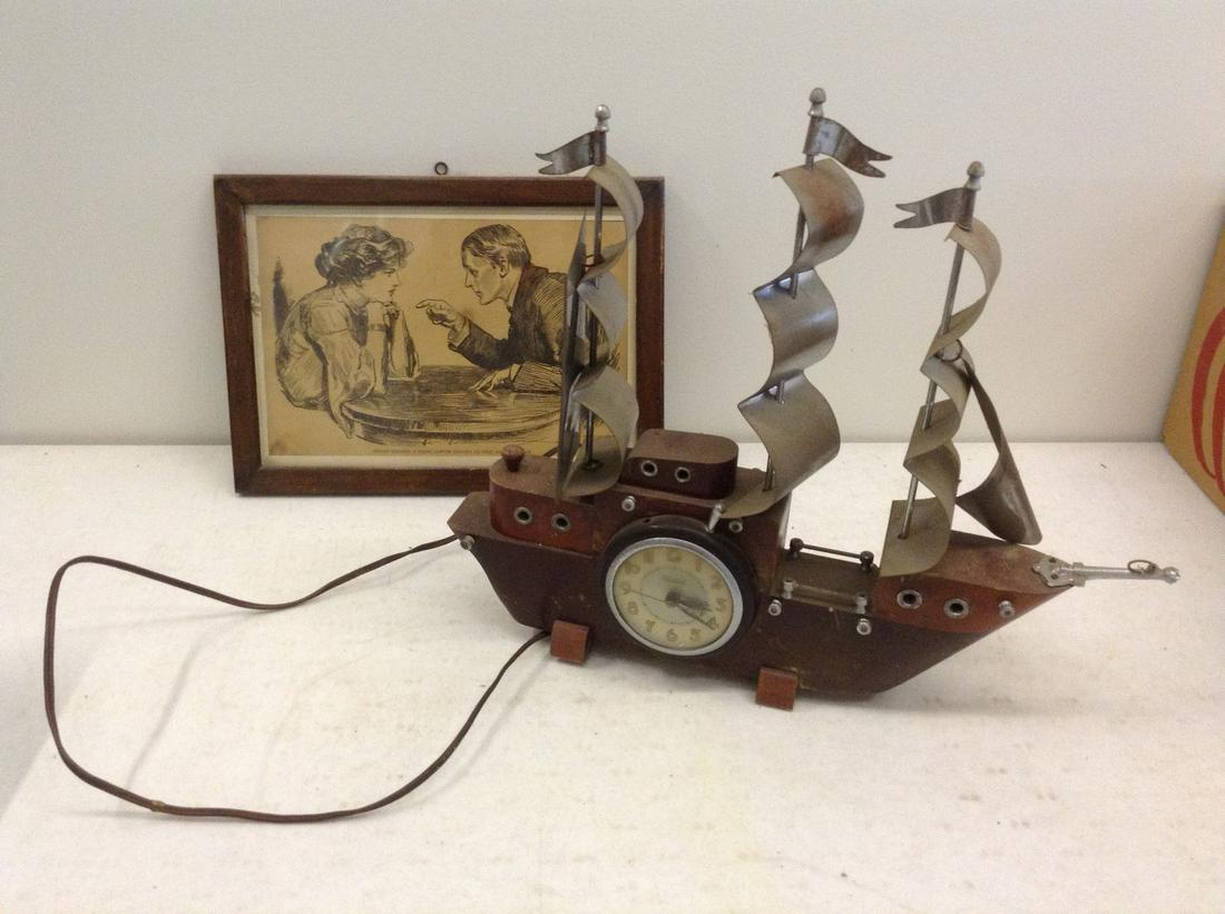vintage united ship clock and framed black and white (1 of 1)